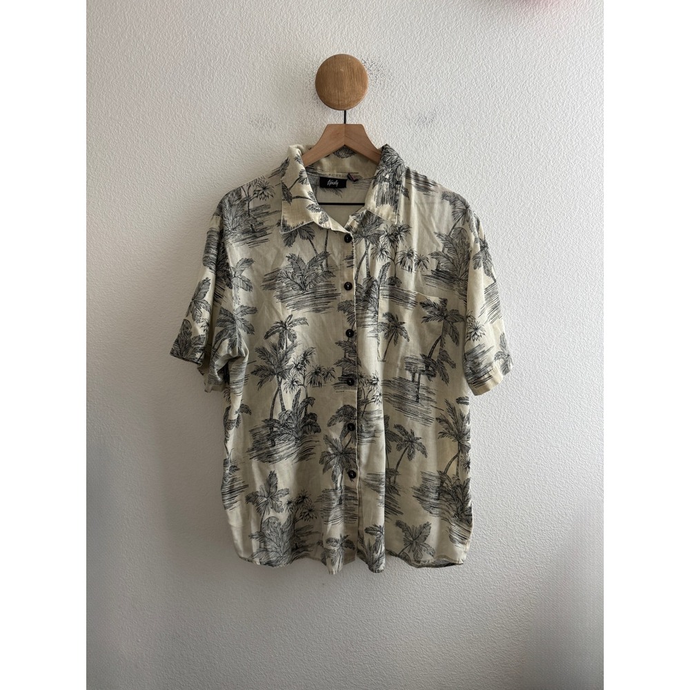 Tapestry Vintage Mens Short Sleeve Button Down Shirt Palm Tree Print USA